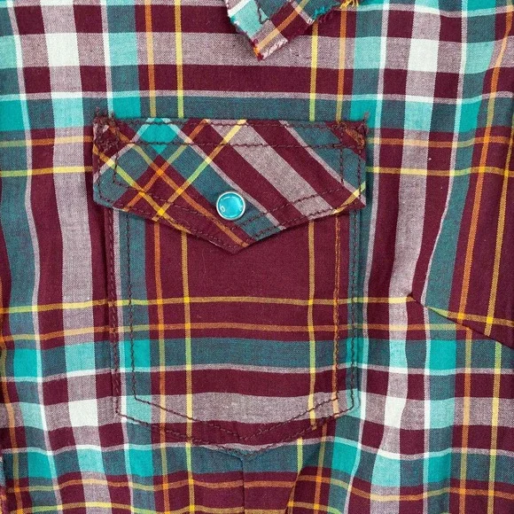 Wrangler Western Shirts Pearl Snap Men Medium Red Plaid Long Sleeve Cotton Blend - Picture 5 of 9